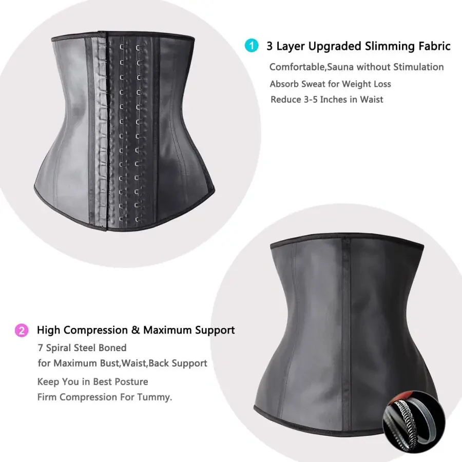 MISS MOLY Latex Waist Cincher Waist Trainer Trimmer Long Torso with 3 Hook Rows Corset Shapewear For Women, Style CY9843- - 4