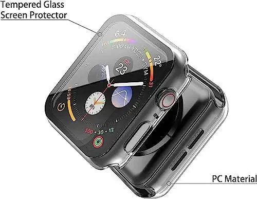 Misxi 2 dona qattiq PC korpusi bilan Temperlangan shisha ekran himoyachisi Apple Watch 4-seriyali 5-seriyali 6-seriyali SE 44mm bilan mos keladi, chizishga chidamli umumiy himoya qopqog'i iWatch uchun, Shaffof - 6