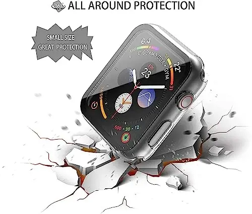 Misxi 2 dona qattiq PC korpusi bilan Temperlangan shisha ekran himoyachisi Apple Watch 4-seriyali 5-seriyali 6-seriyali SE 44mm bilan mos keladi, chizishga chidamli umumiy himoya qopqog'i iWatch uchun, Shaffof - 2