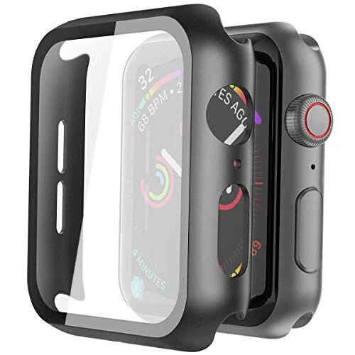 Misxi 2 dona qattiq PC korpusi va temperlangan shisha ekran himoyachisi, Apple Watch Series 6 SE Series 5 Series 4 44mm bilan mos keladi, qora 