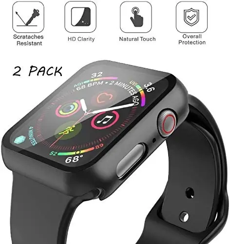 Misxi 2 dona qattiq PC korpusi va temperlangan shisha ekran himoyachisi, Apple Watch Series 6 SE Series 5 Series 4 44mm bilan mos keladi, qora - MISXI (1)