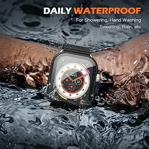 Misxi [2 Pack] 49 mm Apple Watch Ultra 2 / Ultra uchun moʻljallangan tugmachali suv oʻtkazmaydigan gʻilof, iWatch uchun temperli shisha ekran himoyachisi bilan tushishga qarshi himoya qattiq kompyuter qopqogʻi, mat qora - 6