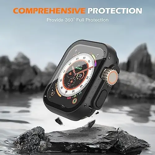 Misxi [2 Pack] 49 mm Apple Watch Ultra 2 / Ultra uchun moʻljallangan tugmachali suv oʻtkazmaydigan gʻilof, iWatch uchun temperli shisha ekran himoyachisi bilan tushishga qarshi himoya qattiq kompyuter qopqogʻi, mat qora - 5