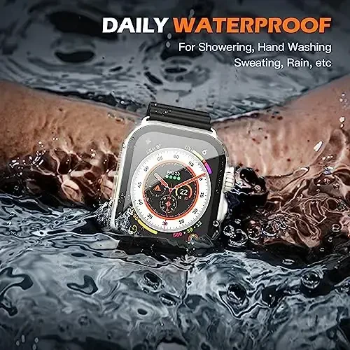 Misxi [2 Pack] 49 mm Apple Watch Ultra 3 (2025) / Ultra 2 / Ultra uchun mo'ljallangan tugmachali suv o'tkazmaydigan g'ilof, iWatch uchun temperlangan shisha ekran himoyachisi bilan himoya kompyuter qopqog'i, mat shaffof - 6