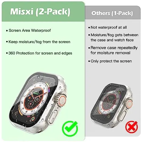Misxi [2 Pack] 49 mm Apple Watch Ultra 3 (2025) / Ultra 2 / Ultra uchun mo'ljallangan tugmachali suv o'tkazmaydigan g'ilof, iWatch uchun temperlangan shisha ekran himoyachisi bilan himoya kompyuter qopqog'i, mat shaffof - 3