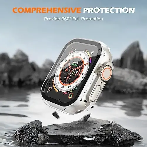 Misxi [2 Pack] 49 mm Apple Watch Ultra 3 (2025) / Ultra 2 / Ultra uchun mo'ljallangan tugmachali suv o'tkazmaydigan g'ilof, iWatch uchun temperlangan shisha ekran himoyachisi bilan himoya kompyuter qopqog'i, mat shaffof - 5