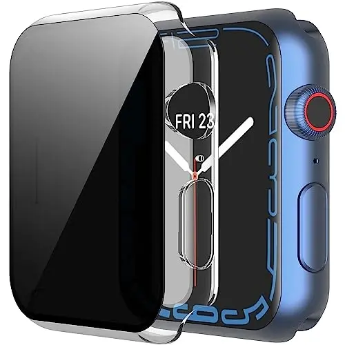 Misxi 2 Pack All-around Privacy PC HD Case with Button for Apple Watch Series 9 (2023) Series 8 Series 7 41mm, Shockproof Cover with Anti-Spy Tempered Glass Screen Protector for iWatch, Transparent - MISXI