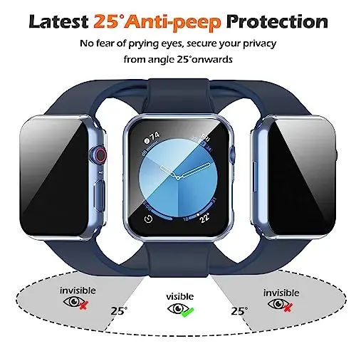Misxi 2 Pack All-around Protective Privacy PC HD Case for Apple Watch SE 3 (2025) SE 2 SE Series 6 Series 5 Series 4 40mm, Shockproof Thin Cover with Anti-Spy Tempered Glass Screen Protector for iWatch, Transparent - 2