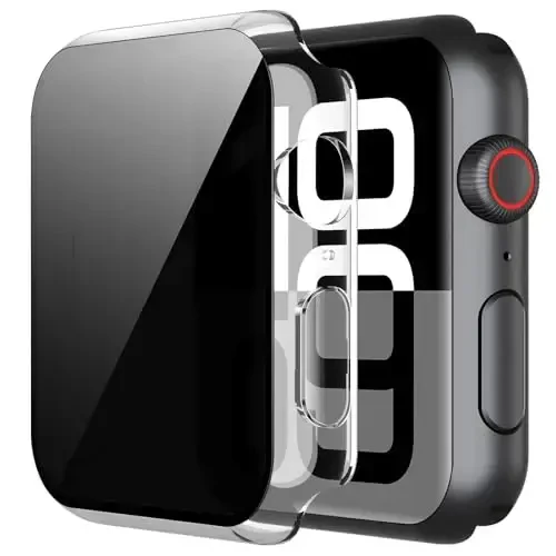 Misxi 2 Pack All-around Protective Privacy PC HD Case for Apple Watch Series 11 (2025) Series 10 42mm, Shockproof Ultra-Thin Cover with Anti-Spy Tempered Glass Screen Protector for iWatch, Transparent - MISXI