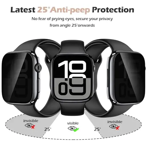 Misxi 2 Pack All-around Protective Privacy PC HD Case for Apple Watch Series 11 (2025) Series 10 46mm, Shockproof Ultra-Thin Cover with Anti-Spy Tempered Glass Screen Protector for iWatch, 1 Jet Black + 1 Transparent - 3