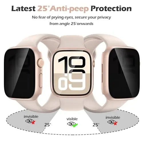 Misxi 2 Pack All-around Protective Privacy PC HD Case for Apple Watch Series 11 (2025) Series 10 46mm, Shockproof Ultra-Thin Cover with Anti-Spy Tempered Glass Screen Protector for iWatch, 1 Rose Gold + 1 Transparent - 3