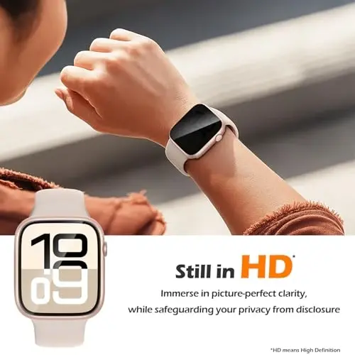 Misxi 2 Pack All-around Protective Privacy PC HD Case for Apple Watch Series 11 (2025) Series 10 46mm, Shockproof Ultra-Thin Cover with Anti-Spy Tempered Glass Screen Protector for iWatch, 1 Rose Gold + 1 Transparent - 5