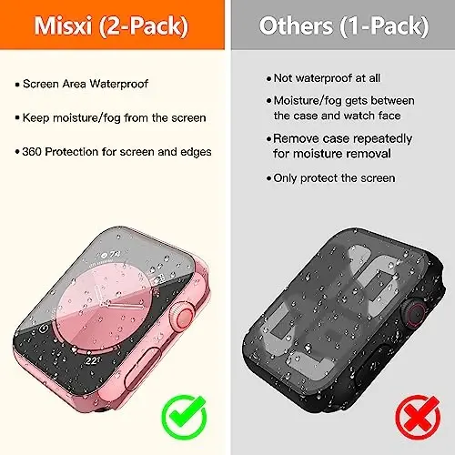 Misxi [2 Pack] Apple Watch SE 2 (2024) SE Series 6 Series 5 Series 4 40mm uchun tugmachali suv o'tkazmaydigan tirnalishga qarshi g'ilof, iWatch uchun закалённое shisha ekran himoyachisi, 1 ta pushti + 1 ta shaffof - 3
