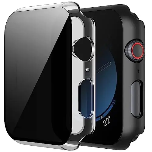 Misxi 2 Pack Apple Watch SE 3 (2025) SE 2 SE Series 6 Series 5 Series 4 40mm uchun himoya maxfiylik PC HD qutisi, iWatch uchun Anti-Spy закалённый shisha ekran himoyachisi bilan yupqa qopqoq, 1 qora + 1 shaffof - 1