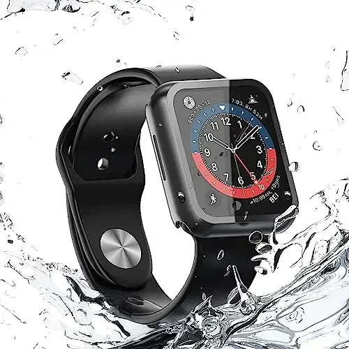 Misxi [2 Pack] Apple Watch SE 3 (2025) SE 2 SE Series 6 Series 5 Series 4 40mm uchun tugmali suv o'tkazmaydigan g'ilof, iWatch uchun temperlangan shisha ekran himoyachisi bilan PC qopqog'i, 1 qora + 1 shaffof - 6