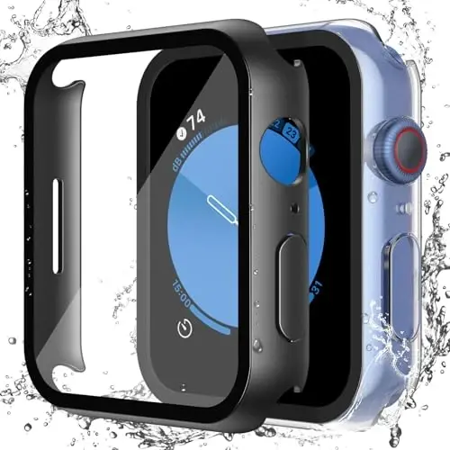 Misxi [2 Pack] Apple Watch SE 3 (2025) SE 2 SE Series 6 Series 5 Series 4 40mm uchun tugmachali suv o'tkazmaydigan g'ilof, iWatch uchun temperli shisha ekran himoyachisi bilan PC qopqog'i, 1 qora + 1 shaffof - MISXI