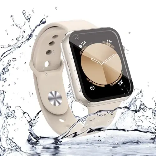 Misxi [2 Pack] Apple Watch SE 3 (2025) SE 2 SE Series 6 Series 5 Series 4 40mm uchun tugmali suv o‘tkazmaydigan g‘ilof, iWatch uchun temperlangan shisha ekran himoyachisi bilan PC qopqog‘i, 1 Starlight + 1 shaffof - 5