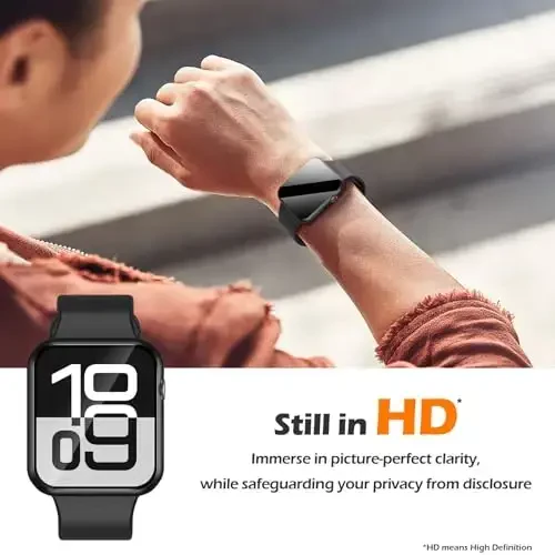 Misxi 2 Pack Apple Watch Series 11 (2025) Series 10 42mm uchun har tomonlama himoya qiluvchi shaxsiy PC HD g'ilofi, zarbga chidamli ultra yupqa qopqoq, iWatch uchun josuslikka qarshi temperli shisha ekran himoyachisi, qora - 6