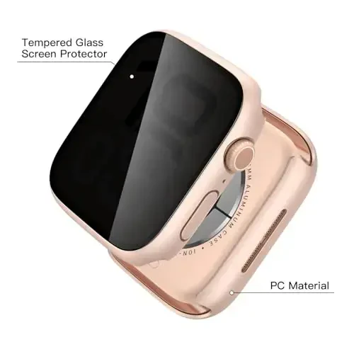 Misxi 2 Pack All-around Protective Privacy PC HD Case for Apple Watch Series 11 (2025) Series 10 46mm, Shockproof Ultra-Thin Cover with Anti-Spy Tempered Glass Screen Protector for iWatch, 1 Rose Gold + 1 Transparent - 4