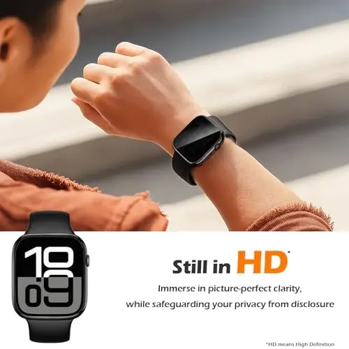 Misxi 2 Pack Apple Watch Series 11 (2025) Series 10 46mm uchun har tomonlama himoya qiluvchi shaxsiy PC HD g'ilofi, zarbaga chidamli ultra yupqa qopqoq, iWatch uchun Anti-Spy temperli shisha ekran himoyachisi, 1 Jet Black + 1 shaffof - 5