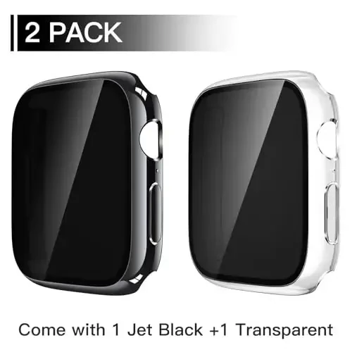 Misxi 2 Pack Apple Watch Series 11 (2025) Series 10 46mm uchun har tomonlama himoya qiluvchi shaxsiy PC HD g'ilofi, zarbaga chidamli ultra yupqa qopqoq, iWatch uchun Anti-Spy temperli shisha ekran himoyachisi, 1 Jet Black + 1 shaffof - 2