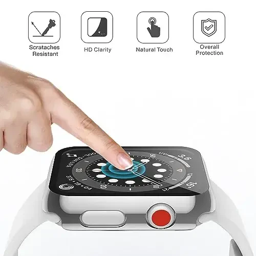 Misxi 2 Pack Apple Watch Series 2 Series 3 38 mm uchun mo'ljallangan закалённое стекло ekran himoyachisi bilan qattiq kompyuter g'ilofi, iWatch uchun tomchiga chidamli tirnalishga chidamli yengil qopqoq, 1 kumush + 1 shaffof - 5