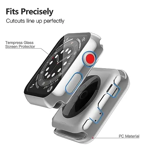 Misxi 2 Pack Apple Watch Series 2 Series 3 38 mm uchun mo'ljallangan закалённое стекло ekran himoyachisi bilan qattiq kompyuter g'ilofi, iWatch uchun tomchiga chidamli tirnalishga chidamli yengil qopqoq, 1 kumush + 1 shaffof 