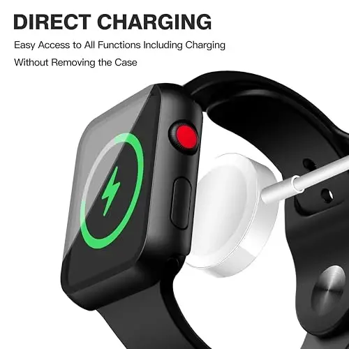 Misxi [2 Pack] Apple Watch Series 3 Series 2 38mm uchun mo'ljallangan tugmachali suv o'tkazmaydigan g'ilof, iWatch S3/S2 uchun temperli shisha ekran himoyachisi bilan yiqilishga qarshi qattiq kompyuter qopqog'i, mat qora 