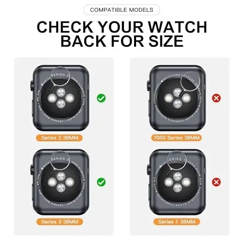 Misxi [2 Pack] Apple Watch Series 3 Series 2 38mm uchun mo'ljallangan tugmali suv o'tkazmaydigan g'ilof, iWatch S3/S2 uchun temperli shisha ekran himoyachisi bilan yiqilishga qarshi qattiq kompyuter qopqog'i, mat shaffof - 2