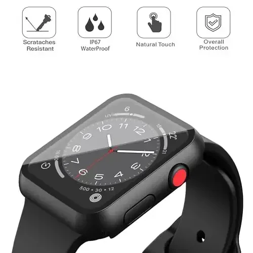 Misxi [2 Pack] Apple Watch Series 3 Series 2 42mm uchun mo'ljallangan tugmachali suv o'tkazmaydigan g'ilof, iWatch S3/S2 uchun temperli shisha ekran himoyachisi bilan tushishga qarshi qattiq kompyuter qopqog'i, mat qora - 3