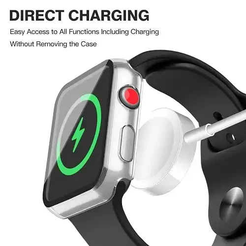 Misxi [2 Pack Apple Watch Series 3 Series 2 42mm uchun tugmachali suv o'tkazmaydigan g'ilof, iWatch S3/S2 uchun закалённое shisha ekran himoyachisi bilan qattiq kompyuter qopqog'i, mat shaffof - 6