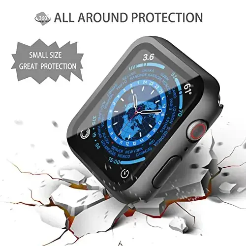 Misxi [2 Pack] Apple Watch Series 9 (2023), Series 8, Series 7 45mm uchun mo'ljallangan tugmali suv o'tkazmaydigan g'ilof, iWatch uchun закаленное oynali ekran himoyachisi bilan qattiq kompyuter qopqog'i, 1 qora + 1 shaffof - 6