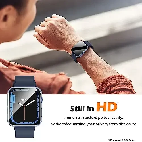 Misxi 2 Pack Apple Watch Series 9 (2023) Series 8 Series 7 45mm uchun tugmachali har tomonlama shaxsiy kompyuter HD g'ilofi, iWatch uchun josuslikka qarshi закаленным oynali zarbga chidamli qopqoq, shaffof - 6