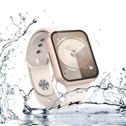 Misxi [2 Pack] Apple Watch Series 9 Series 8 Series 7 45mm bilan mos keladigan temperli shisha bilan suv o'tkazmaydigan qattiq quti, iWatch ekran himoyachisi uchun o'ta yupqa qopqoq, 1 ta oltin gul + 1 ta shaffof - 6