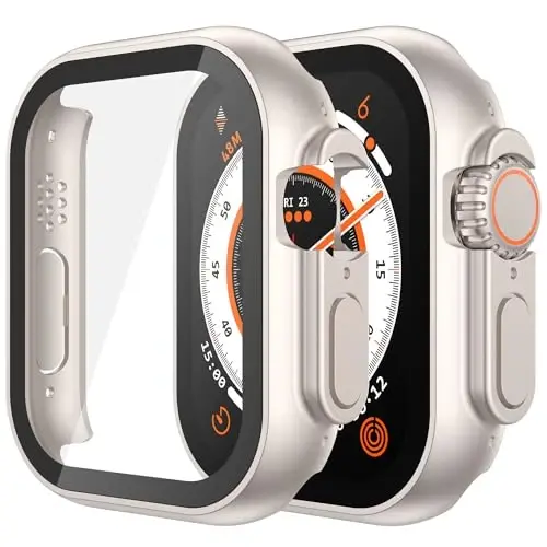 Misxi 2 Pack Hard PC Case Built in Tempered Glass Compatible with 49mm Apple Watch Ultra 3 (2025) / Ultra 2 / Ultra, Thin Protective Case with Screen Protector for iWatch, Cover with Button, 2 Starlight 