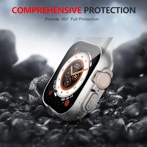 Misxi 2 Pack Hard PC Case Built in Tempered Glass Compatible with 49mm Apple Watch Ultra 3 (2025) / Ultra 2 / Ultra, Thin Protective Case with Screen Protector for iWatch, Cover with Button, 2 Starlight - 5