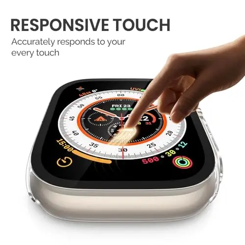 Misxi 2 Pack Hard PC Case Ichida temperlangan shisha 49 mm Apple Watch Ultra 3 (2025) / Ultra 2 / Ultra bilan mos keladi, iWatch uchun ekran himoyachisi bilan ingichka himoya qutisi, tugmachali qopqoq, shaffof 