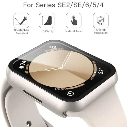 Misxi 2 Pack Hard PC Case with Tempered Glass Screen Protector Apple Watch SE 3 (2025) SE 2 SE Series 6 Series 5 Series 4 44mm bilan mos keladi, iWatch uchun Anti-Drop Lightweight Cover, 1 Starlight + 1 Transparent - 3