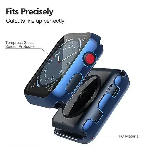 Misxi 2 Pack Hard PC Case with Tempered Glass Screen Protector Apple Watch Series 2 Series 3 38mm bilan mos keladi, iWatch uchun tushishga qarshi chidamli engil qopqoq, 1 ko'k + 1 shaffof - 6