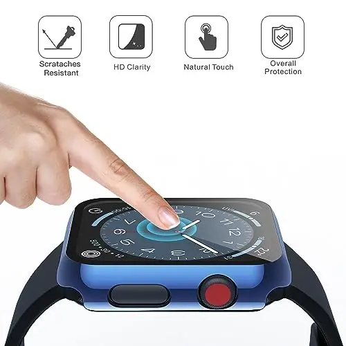 Misxi 2 Pack Hard PC Case with Tempered Glass Screen Protector Apple Watch Series 2 Series 3 38mm bilan mos keladi, iWatch uchun tushishga qarshi chidamli engil qopqoq, 1 ko'k + 1 shaffof - 5