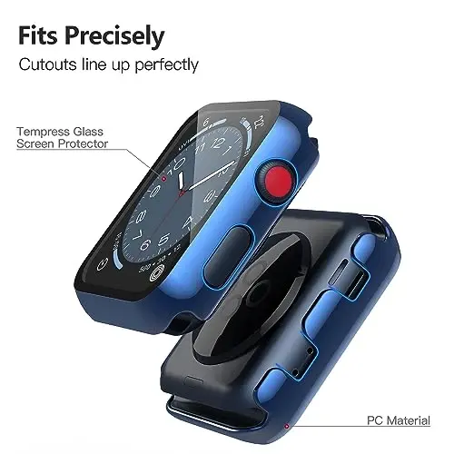 Misxi 2 Pack Hard PC Case with Tempered Glass Screen Protector Apple Watch Series 2 Series 3 38mm bilan mos keladi, iWatch uchun tushishga qarshi chidamli engil qopqoq, 1 ko'k + 1 shaffof - 1