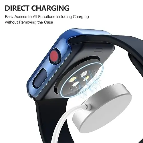 Misxi 2 Pack Hard PC Case with Tempered Glass Screen Protector Apple Watch Series 2 Series 3 42mm bilan mos, iWatch uchun tushishga qarshi chidamli yengil qopqoq, 1 ko'k + 1 shaffof - 4