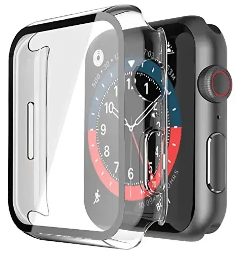 Misxi 2 Pack Hard PC Case with Tempered Glass Screen Protector Apple Watch Series 9 (2023) Series 8 Series 7 45mm bilan mos, iWatch uchun o'ta yupqa tirnalishga chidamli qopqoq, shaffof - MISXI