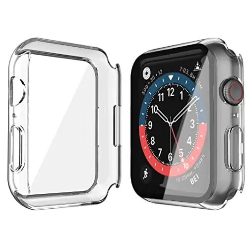 Misxi 2 Pack Hard PC Case with Tempered Glass Screen Protector Apple Watch Series 9 (2023) Series 8 Series 7 45mm bilan mos, iWatch uchun o'ta yupqa tirnalishga chidamli qopqoq, shaffof - 5