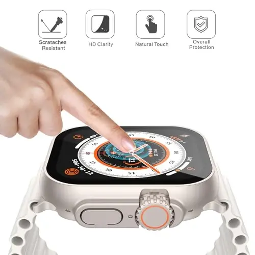 Misxi 2 Pack Hard PC Case with Tempered Glass Screen Protector Compatible with 49mm Apple Watch Ultra 2 (2024) / Ultra, Anti-Drop Scratch Resistant Lightweight Cover for iWatch, 1 Starlight + 1 Transparent - 3