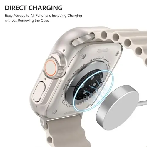 Misxi 2 Pack Hard PC Case with Tempered Glass Screen Protector Compatible with 49mm Apple Watch Ultra 2 (2024) / Ultra, Anti-Drop Scratch Resistant Lightweight Cover for iWatch, 1 Starlight + 1 Transparent - 5