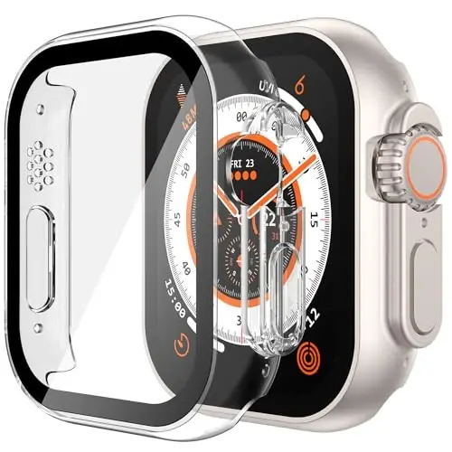 Misxi 2 Pack Hard PC Case with Tempered Glass Screen Protector Compatible with 49mm Apple Watch Ultra 2 (2024) / Ultra, Anti-Drop Scratch Resistant Lightweight Cover for iWatch, 1 Starlight + 1 Transparent - MISXI