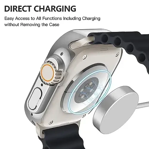 Misxi 2 Pack Hard PC Case with Tempered Glass Screen Protector Compatible with 49mm Apple Watch Ultra 2 / Ultra, Scratch Resistant Lightweight Full Coverage Cover for iWatch, 1 Silver + 1 Transparent - 5