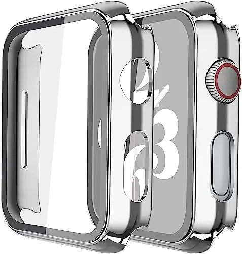 Misxi 2 Pack Hard PC Case with Tempered Glass Screen Protector Compatible with Apple Watch SE 2 (2024) SE Series 6 Series 5 Series 4 40mm, 1 Sliver + 1 Transparent - 1