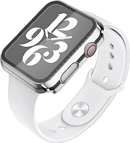 Misxi 2 Pack Hard PC Case with Tempered Glass Screen Protector Compatible with Apple Watch SE 2 (2024) SE Series 6 Series 5 Series 4 40mm, 1 Sliver + 1 Transparent - 4